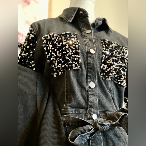 Glamorous Sequined Black Jumpsuit - Picture 2 of 3